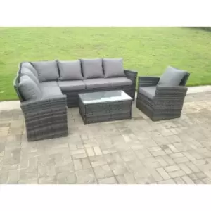 Fimous 7 Seater High Back Outdoor Dark Grey Rattan Lounge Complete Sofa Set with Oblong Coffee Table