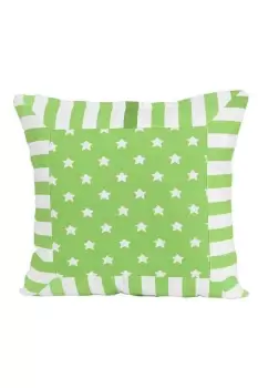 Cotton Green Stripe Border and Stars Cushion Cover