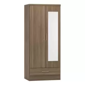 Seconique Nevada Mirrored 2 Door Wardrobe - Rustic Oak Effect