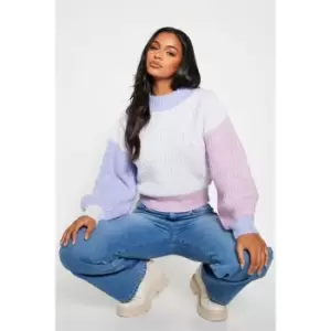 I Saw It First Chunky Stand Neck Colour Block Jumper - Purple