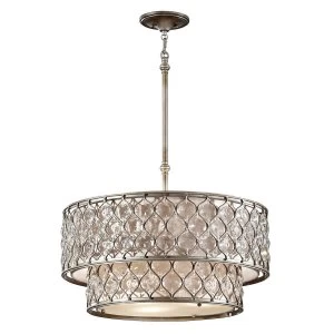 6 Light Cylindrical Chandelier Pendant Polished Silver Finish, E27