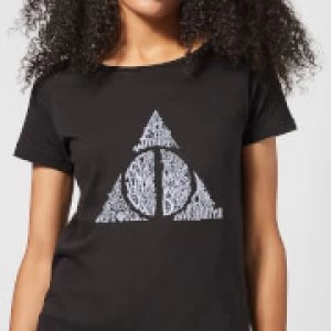 Harry Potter Deathly Hallows Text Womens T-Shirt - Black - 3XL - Black