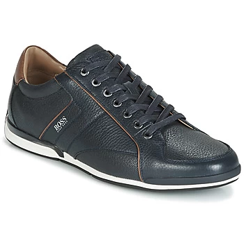 Hugo Boss Saturn Grain Leather Trainers Dark Blue Men