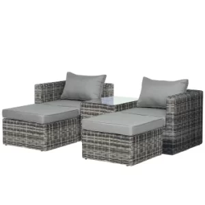 Outsunny 5 Pcs Rattan Garden Furniture Set w/ Tall Glass-Top Table Aluminium Frame Plastic Wicker Thick Soft Cushions Balcony Sofa-Mixed Grey