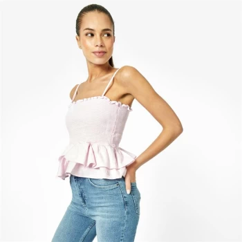 Jack Wills Ethel Smocked Peplum Cami Top - Pink