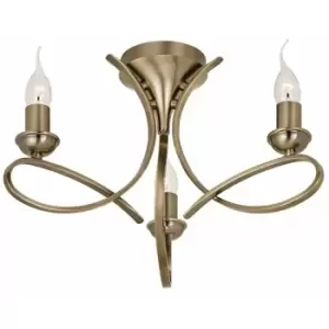 Eaves Semi Flush Ceiling Chandelier 3 Lamp Brushed Brass Curved Multi Arm Light