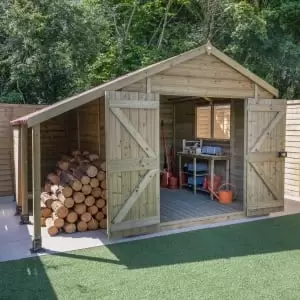 Forest Garden Timberdale 10 x 8ft Double Door Apex Shed & Log Store with Assembly