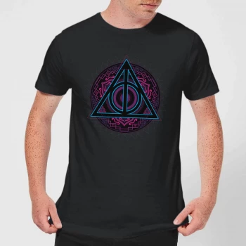 Harry Potter Deathly Hallows Neon Mens T-Shirt - Black - 3XL - Black