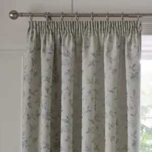 Trailing Bird Jacquard Duck Egg Pencil Pleat Curtains Blue and Grey