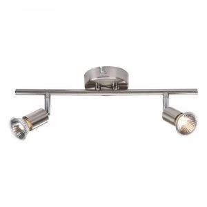 KnightsBridge Ceiling Light GU10 50 Watt 2 Spotlight Bar Brushed Chrome LED Compatible