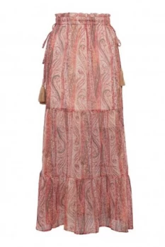 French Connection Malika Sheer Paisley Maxi Skirt Red