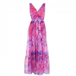 DKNY Printed Surplice Tiered Maxi Dress - Pink PKP