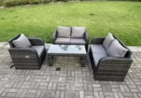 Fimous 5 Seater Outdoor Dark Grey Rattan Lounge Complete Sofa Set