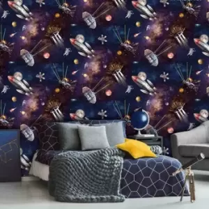 Belgravia Outer Space Glow in the Dark Spaceship Galaxy Childrens Wallpaper