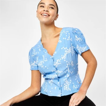 Jack Wills Sallie Puff Sleeve Blouse - Blue Floral