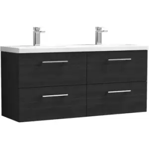 Nuie Arno Charcoal Black 1200mm Wall Hung 4 Drawer Vanity Unit with Twin Polymarble Basin - ARN624F - Charcoal Black