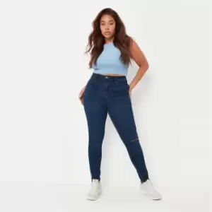 Missguided Plus Lawless Slash Knee Ankle Zip Jean - Blue