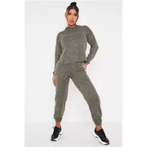 I Saw It First Khaki Knitted Rib Hoodie And Jogger Set - Green