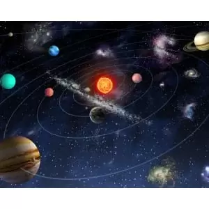 Solar System Blue Wall Mural - 3.5m x 2.8m