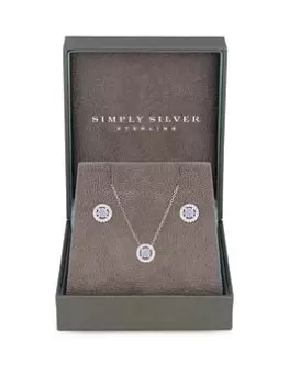 Simply Silver Sterling Silver 925 Cubic Zirconia Purple Halo Set - Gift boxed, Silver, Women