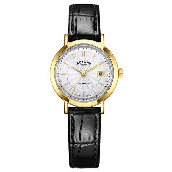 Rotary LS05423/70 Windsor Gold Plated Black Strap Watch - W64134