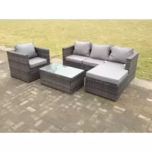 Fimous 4 Seater Outdoor Dark Grey Rattan Lounge Complete Sofa Set with Rectangular Coffee Table, and Big Footstool