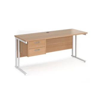 Office Desk Rectangular Desk 1600mm With Pedestal Beech Top With White Frame 600mm Depth Maestro 25 MC616P2WHB