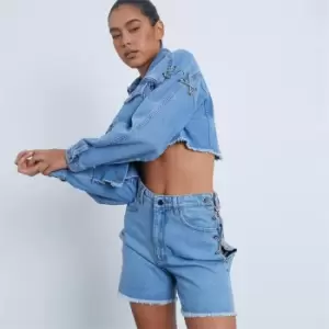 I Saw It First Chain Detail Denim Shorts - Blue