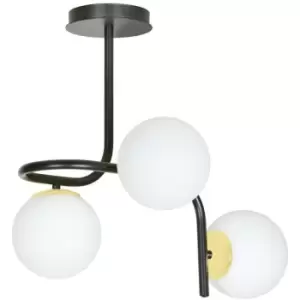 Emibig Ragnar Black/Gold Globe Ceiling Light with White Glass Shades, 3x E14