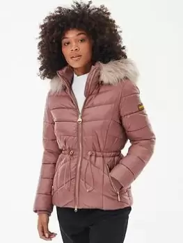 Barbour International Island Quilted Coat - Pink, Size 12, Women