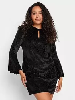 M&Co Velour Shimmer Bell Sleeve Dress, Black, Size 20, Women