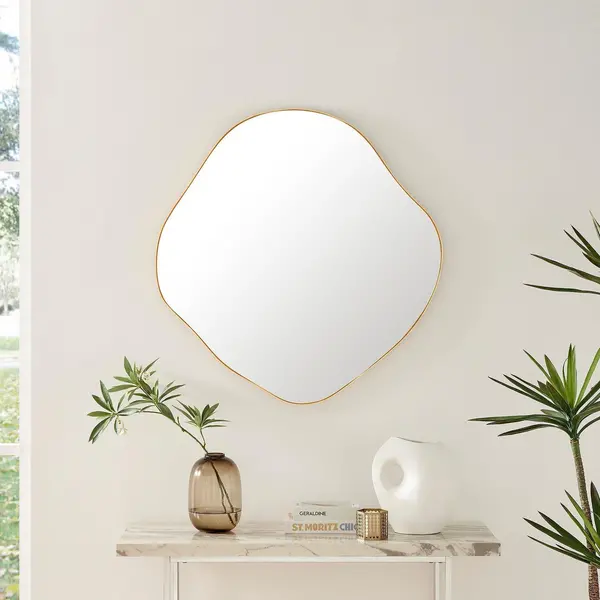 FurnitureboxUK Vita Irregular Pebble Wall Mirror with Black Or Gold Frame Gold