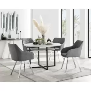 Furniturebox UK - Furniturebox Adley Grey Concrete Effect 120cm Storage Dining Table & 4 Dark Grey Falun Silver Leg Fabric Chairs