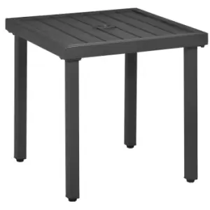 Outsunny Garden Side Table, Patio Coffee Table with Umbrella Hole, End Table with Steel Frame for Balcony, Grey