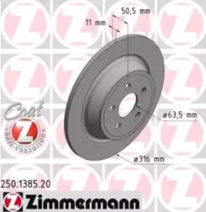 ZIMMERMANN Brake disc 250.1385.20 Brake rotor,Brake discs FORD,FORD USA,S-Max (CJ),Galaxy (CK),EDGE