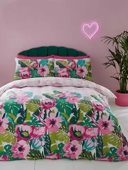 Sassy B Tropical Flamingo Stripe Duvet Set - Pink - Ks