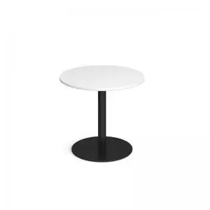 Monza circular dining table with flat round Black base 800mm - white