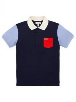 Lacoste Boys Short Sleeve Colourblock Polo Shirt - Navy, Size 14 Years
