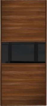 Wickes Sliding Wardrobe Door Fineline Walnut Panel and Black Glass - 2220 x 762mm