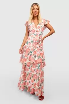 Floral Chiffon Ruffle Tiered Maxi Dress