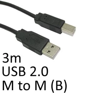 USB 2.0 A (M) to USB 2.0 B (M) 3m Black OEM Printer/Scanner Data Cable