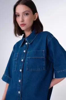 Giana Short Sleeve Denim Shirt, Mid Wash / 14