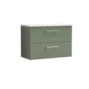 Nuie Arno 800mm Wall Hung 2 Drawer Vanity & Sparkling White Laminate Top Satin Green