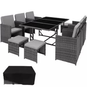 Tectake Malaga 10-seater Rattan Furniture Set W/ Protective Cover - Grey