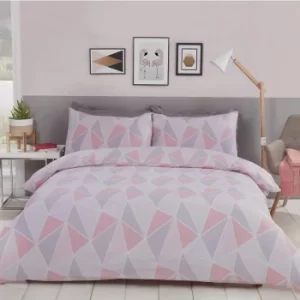 Leo Geometric Single Duvet Quilt Cover Bedding Set Pink/Grey