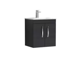 Nuie Athena 500 Wall Hung 2-door Vanity & Minimalist Basin - Black Woodgrain