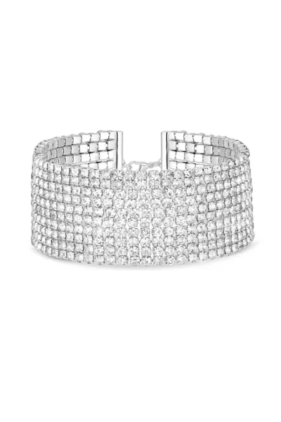 Silver Plated Crystal Multi Strand Diamante Bracelet