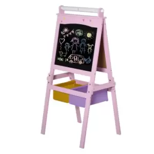 Jouet Kids Double-Sided Wooden Art Easel with Paper Roll, Chalkboard & Whiteboard - Pink