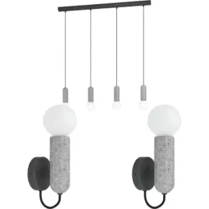 Quad Ceiling & 2x Matching Wall Lights Anthracite Terrazzo Stone Bulb Holder