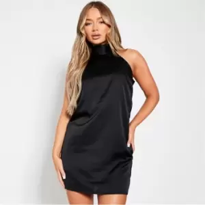 I Saw It First Satin Halterneck Tie Shift Dress - Black